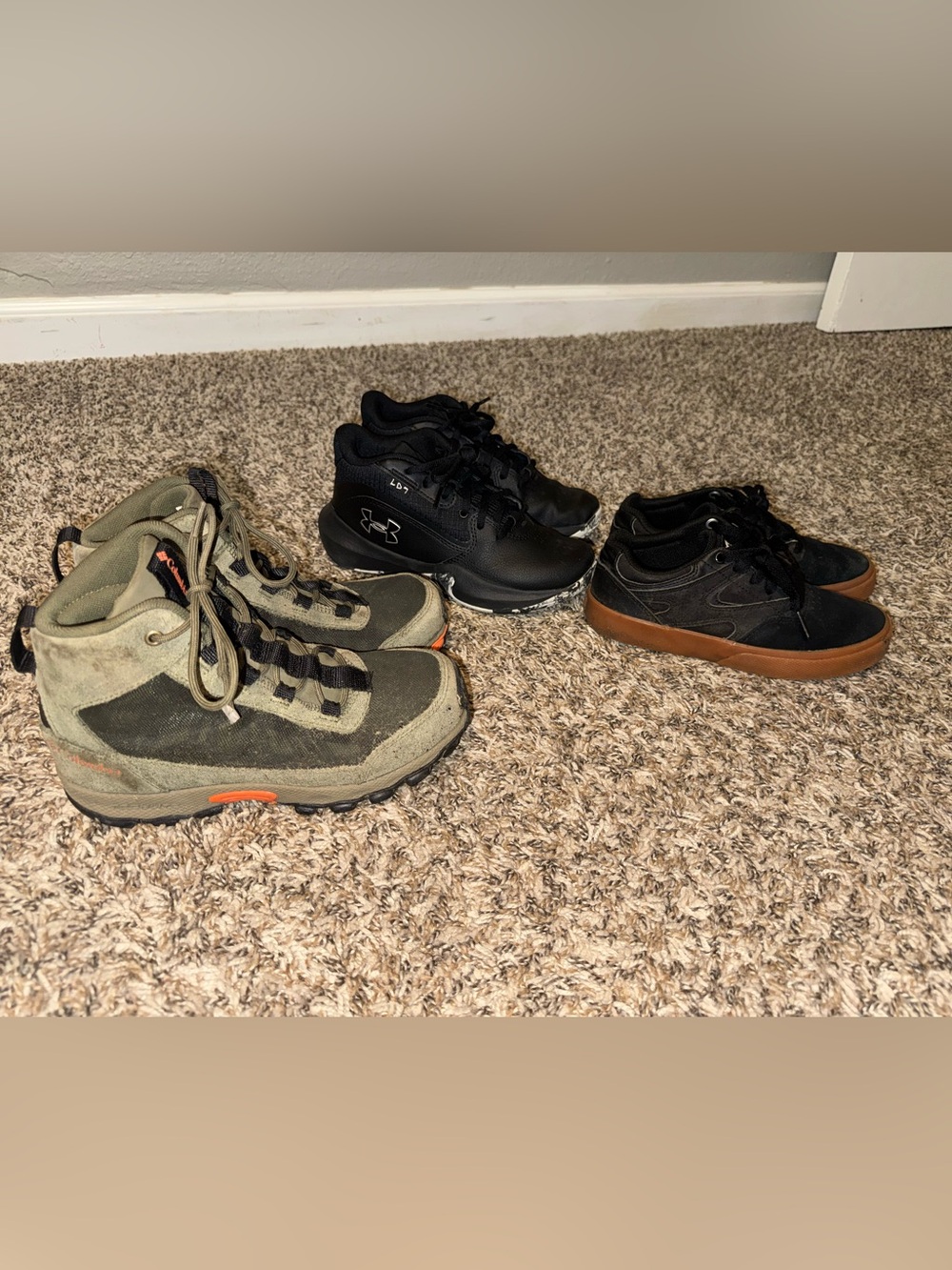 Boys size 3/3.5 hiking boots, basketball shoes, skate shoes lot